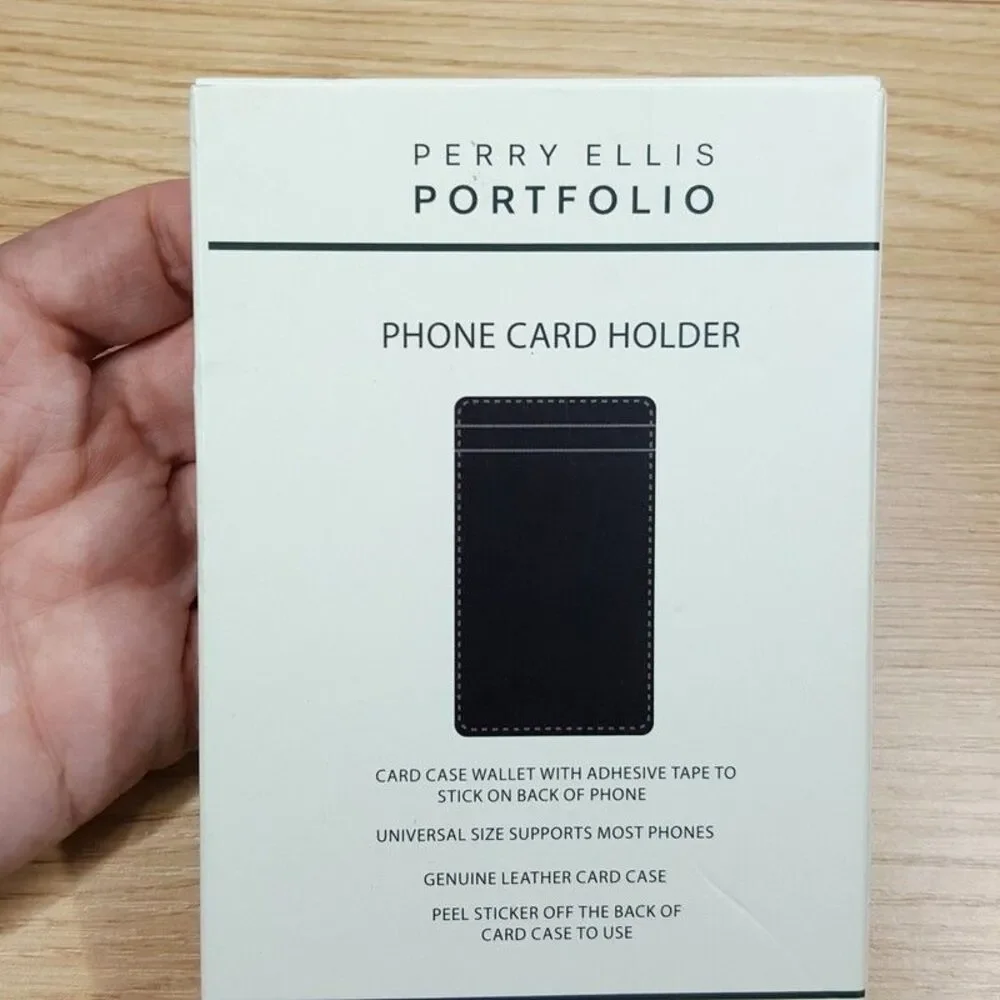 PERRY ELLIS Mens Wallet Brown Leather Card Holder for Phone includes Adhesive